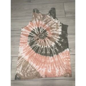 Paperbacks Mens Hand Dyed Tie Dye Tank Top Medium Green Peach Tan Cotton NWOT